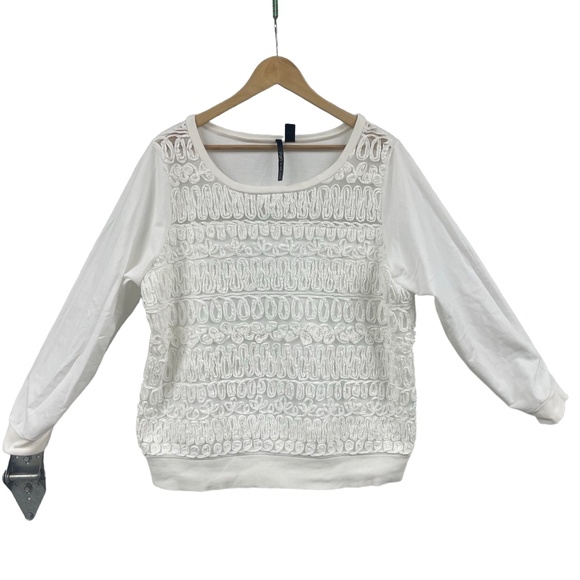Skyes The Limit White Long Sleeve Pullover Mesh Accents Top 1X - Picture 1 of 9